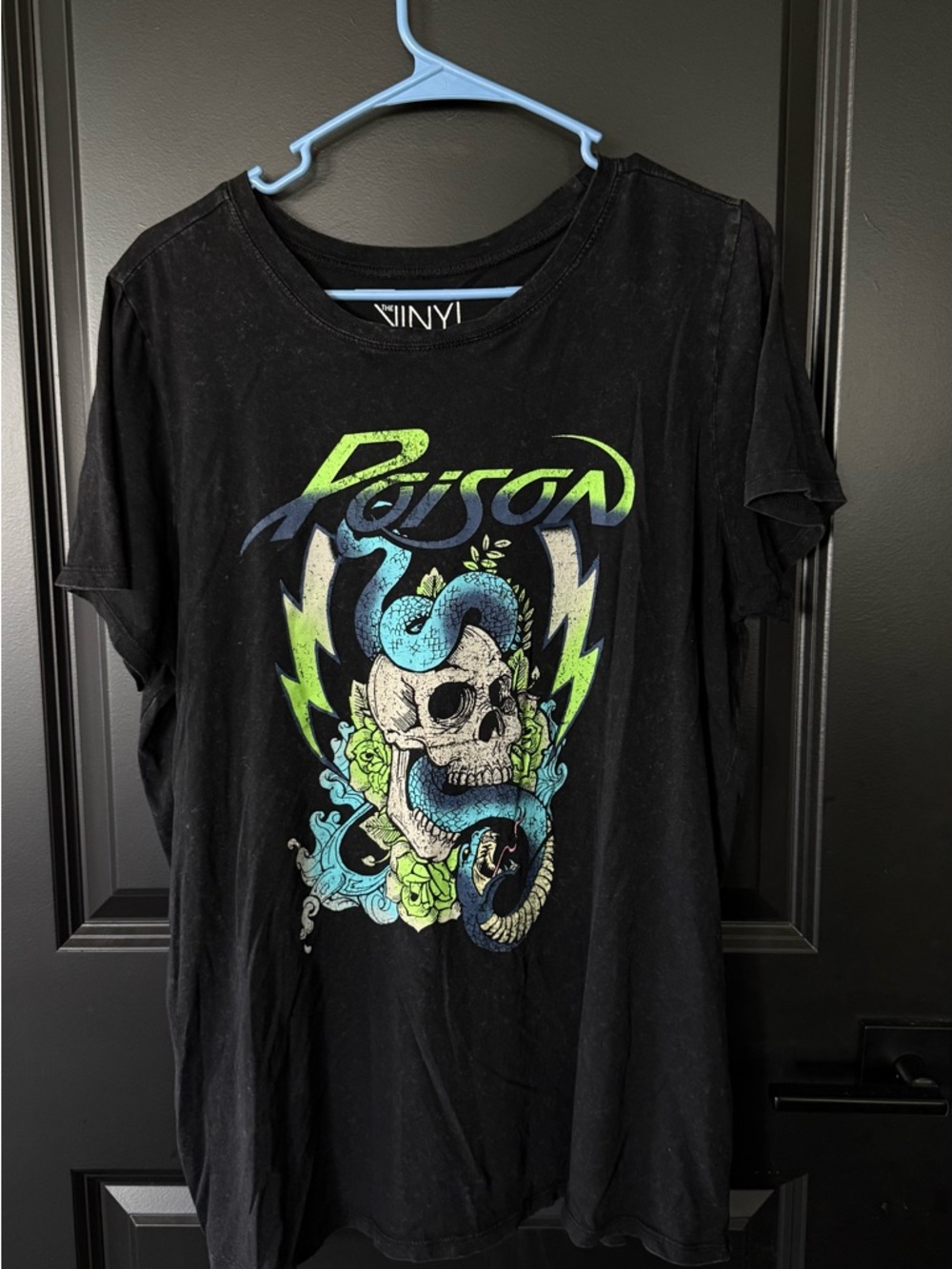 Poison Graphic Band Tee in Black with Neon Green & Teal
